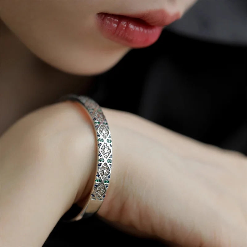 New 925 Sterling Silver Treasure Blue Purple Stone Bracelet Bangle For Woman Girl Fashion Jewelry Gift Dropship Wholesale/Talahi Collections