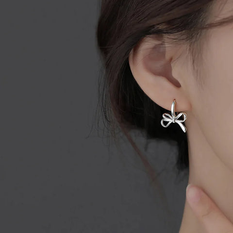New 925 Sterling Silver Hoop Earrings Clip Bowtie Ribbon Elegant Droplet For Women Girl Gift Jewelry Dropshipping Wholesale/Talahi Collections