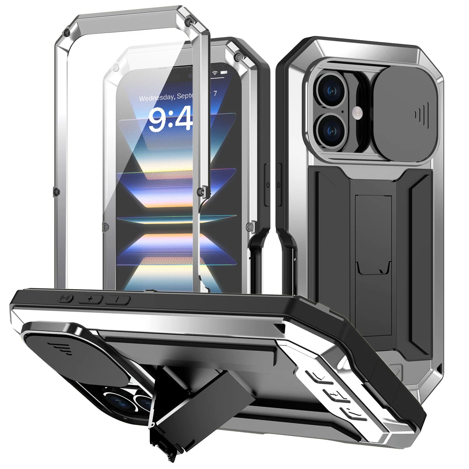 IPhone 16 Pro Max iPhone 16 Plus Pro Military Grade Full-Body Rugged Built-in Kickstand Slide Camera Protective Cover Shell/Talahi Collections