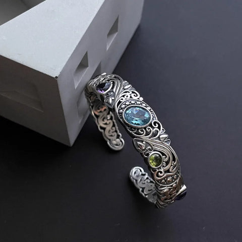 New 925 Sterling Silver Treasure Blue Purple Stone Bracelet Bangle For Woman Girl Fashion Jewelry Gift Dropship Wholesale/Talahi Collections