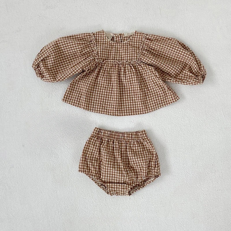 Spring Toddler Baby Girls Set Cotton Plaid Blouse and Shorts Sets for Kids Infant Outfits/Talahi Collections