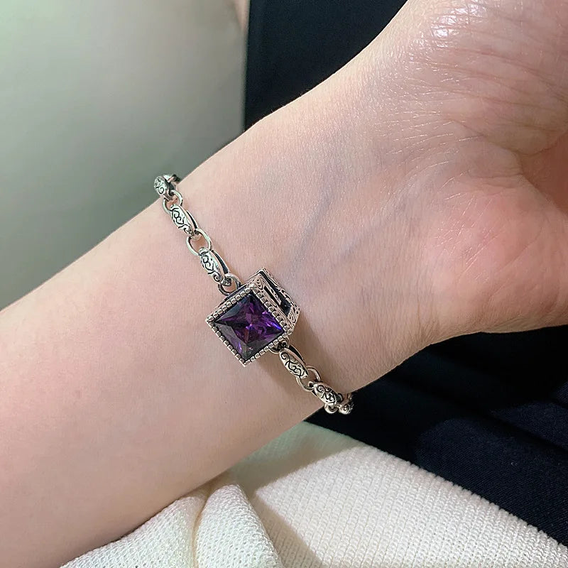 New 925 Sterling Silver Treasure Blue Purple Stone Bracelet Bangle For Woman Girl Fashion Jewelry Gift Dropship Wholesale/Talahi Collections