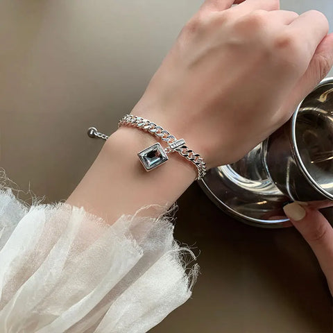 New 925 Sterling Silver Treasure Blue Purple Stone Bracelet Bangle For Woman Girl Fashion Jewelry Gift Dropship Wholesale/Talahi Collections