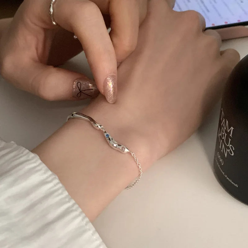 New 925 Sterling Silver Treasure Blue Purple Stone Bracelet Bangle For Woman Girl Fashion Jewelry Gift Dropship Wholesale/Talahi Collections
