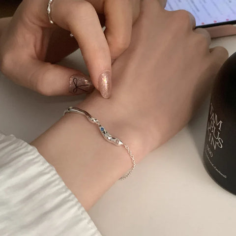 New 925 Sterling Silver Treasure Blue Purple Stone Bracelet Bangle For Woman Girl Fashion Jewelry Gift Dropship Wholesale/Talahi Collections