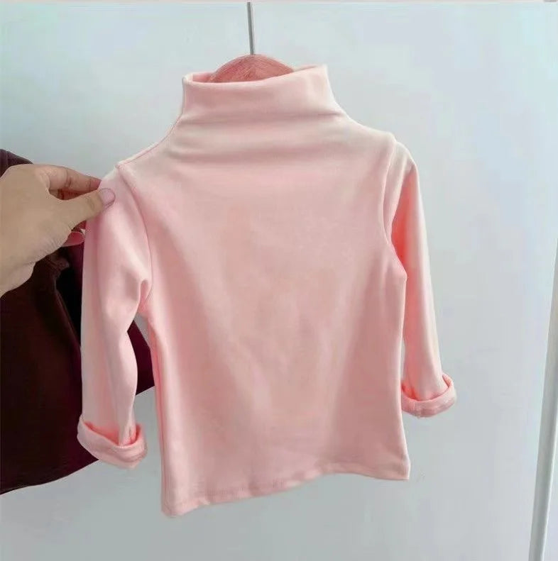 Autumn Winter Children Kids Boys Girls T-shirts Tops Turtleneck Solid Long Sleeve Warm Fleece Bottoming Shirts Tees for Kids/Talahi Collections
