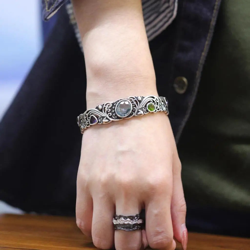 New 925 Sterling Silver Treasure Blue Purple Stone Bracelet Bangle For Woman Girl Fashion Jewelry Gift Dropship Wholesale/Talahi Collections