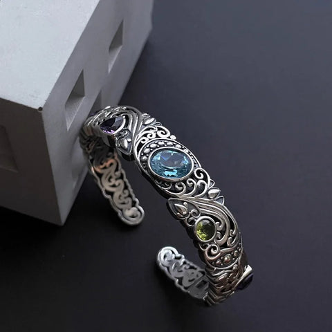 New 925 Sterling Silver Treasure Blue Purple Stone Bracelet Bangle For Woman Girl Fashion Jewelry Gift Dropship Wholesale/Talahi Collections