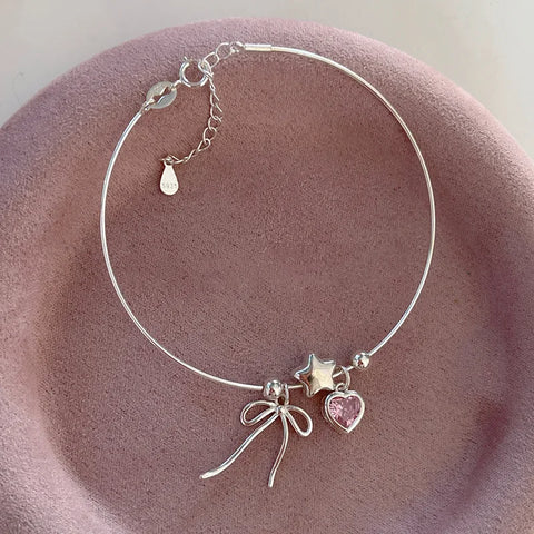 925 Sterling Silver Bracelet Bowtie Ribbon Pink Heart Star Cute Geometric For Woman Girl Fashion Jewelry Gift Dropship Wholesale/Talahi Collections