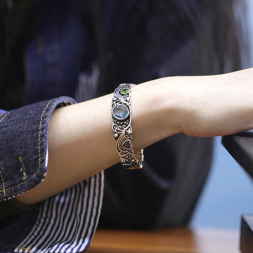 New 925 Sterling Silver Treasure Blue Purple Stone Bracelet Bangle For Woman Girl Fashion Jewelry Gift Dropship Wholesale/Talahi Collections
