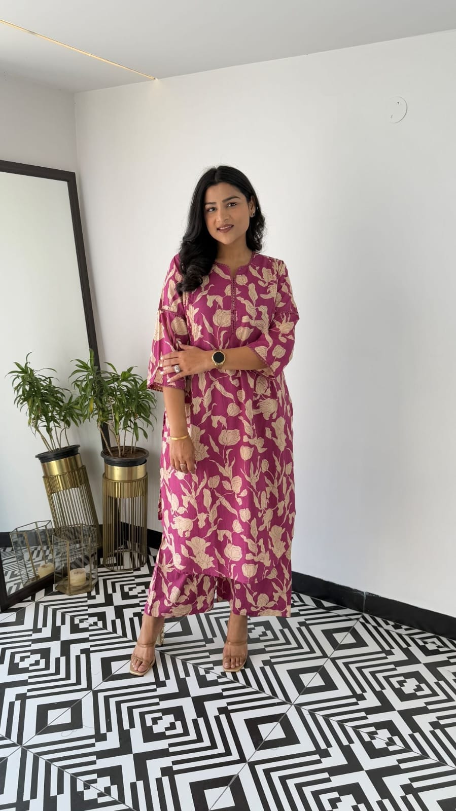 Beautiful Cotton A-line side cut kurta & pant..set