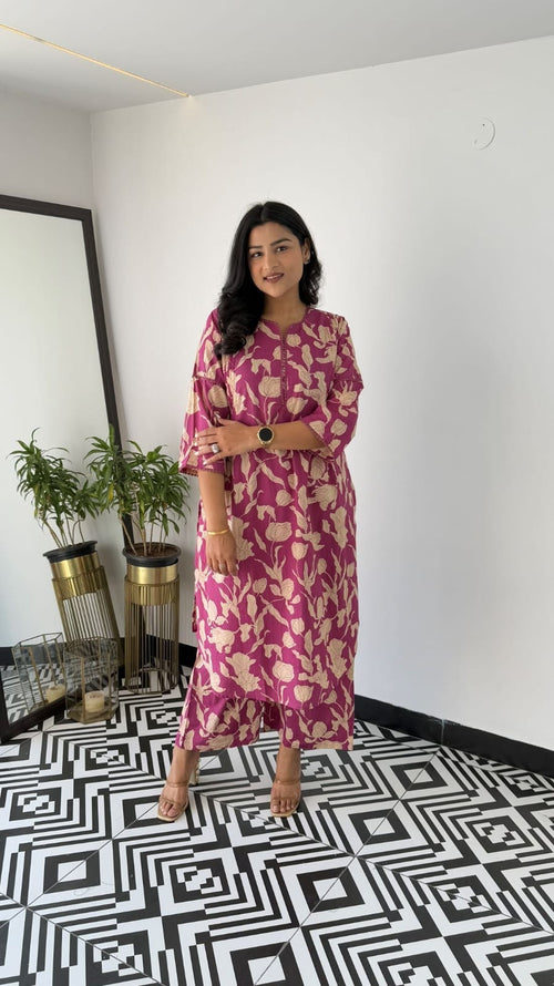 Beautiful Cotton A-line side cut kurta & pant..set