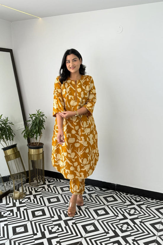 Beautiful Cotton A-line side cut kurta & pant..set