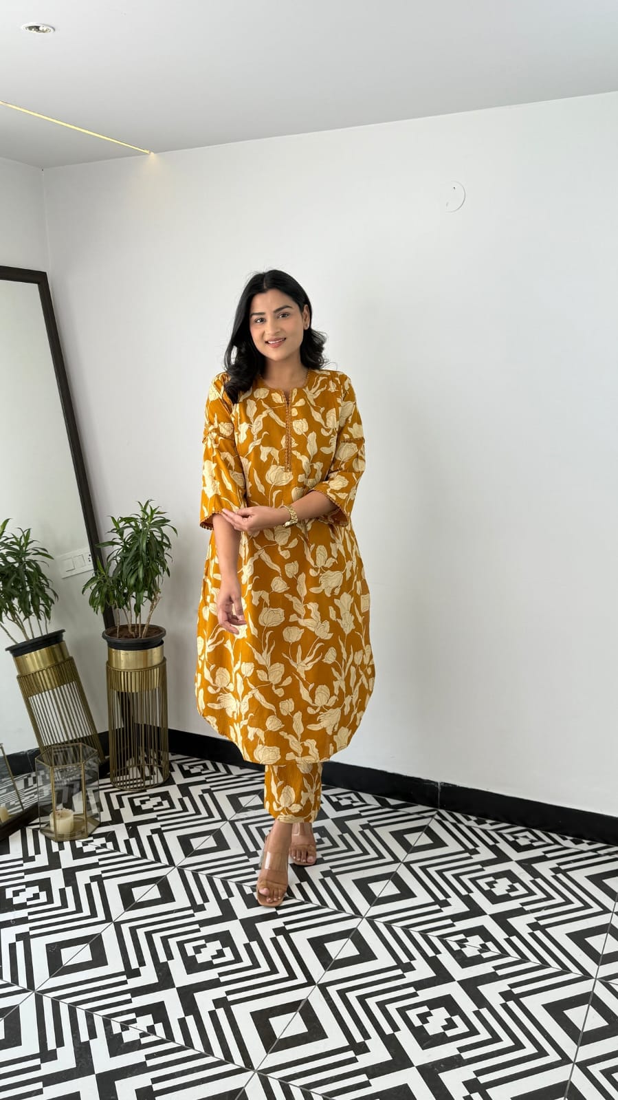 Beautiful Cotton A-line side cut kurta & pant..set