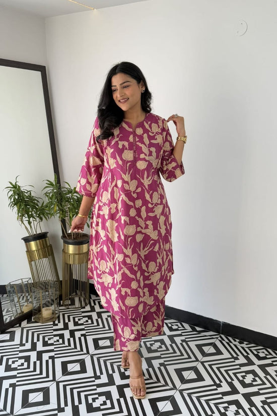 Beautiful Cotton A-line side cut kurta & pant..set