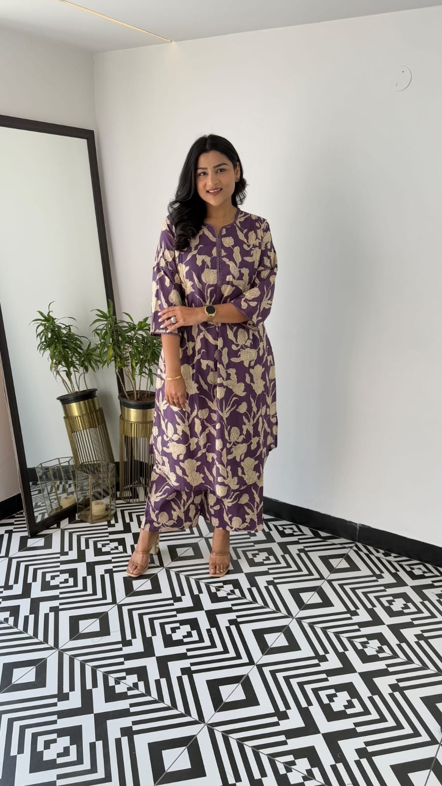 Beautiful Cotton A-line side cut kurta & pant..set