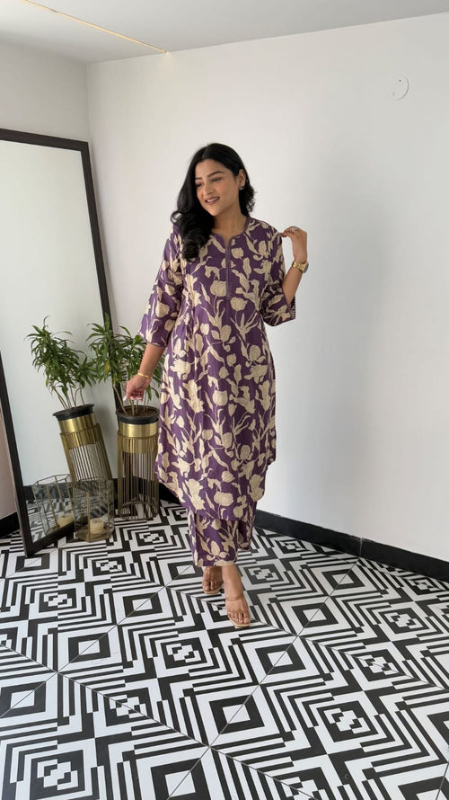 Beautiful Cotton A-line side cut kurta & pant..set