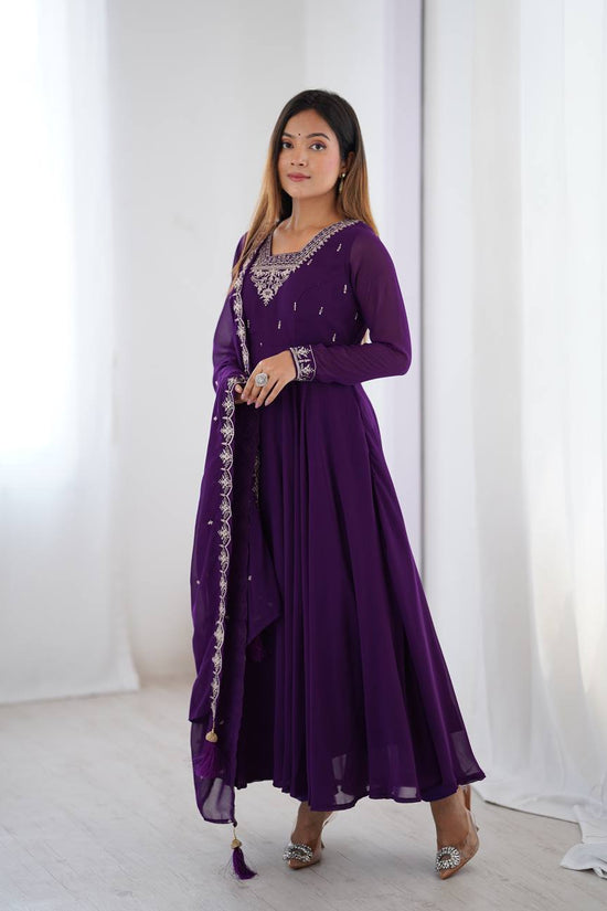 Embroidered Anarkali Suit Set with Dupatta – Available in Royal Purple, Classic Black & Green