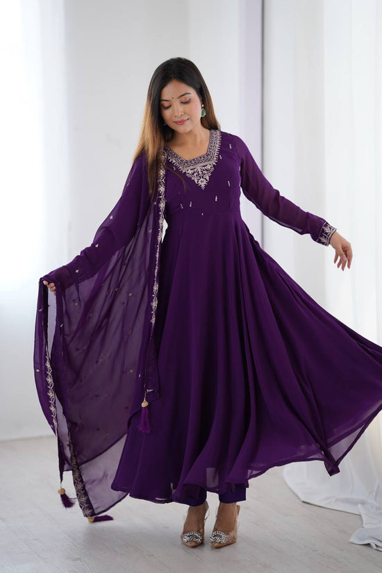 Embroidered Anarkali Suit Set with Dupatta – Available in Royal Purple, Classic Black & Green