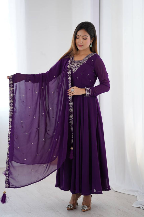 Embroidered Anarkali Suit Set with Dupatta – Available in Royal Purple, Classic Black & Green