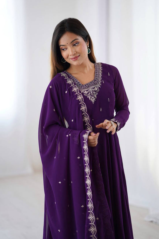Embroidered Anarkali Suit Set with Dupatta – Available in Royal Purple, Classic Black & Green