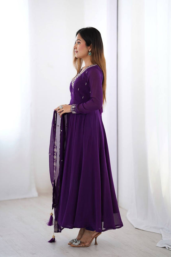 Embroidered Anarkali Suit Set with Dupatta – Available in Royal Purple, Classic Black & Green
