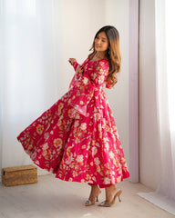 Pink Floral Anarkali Suit with Dupatta