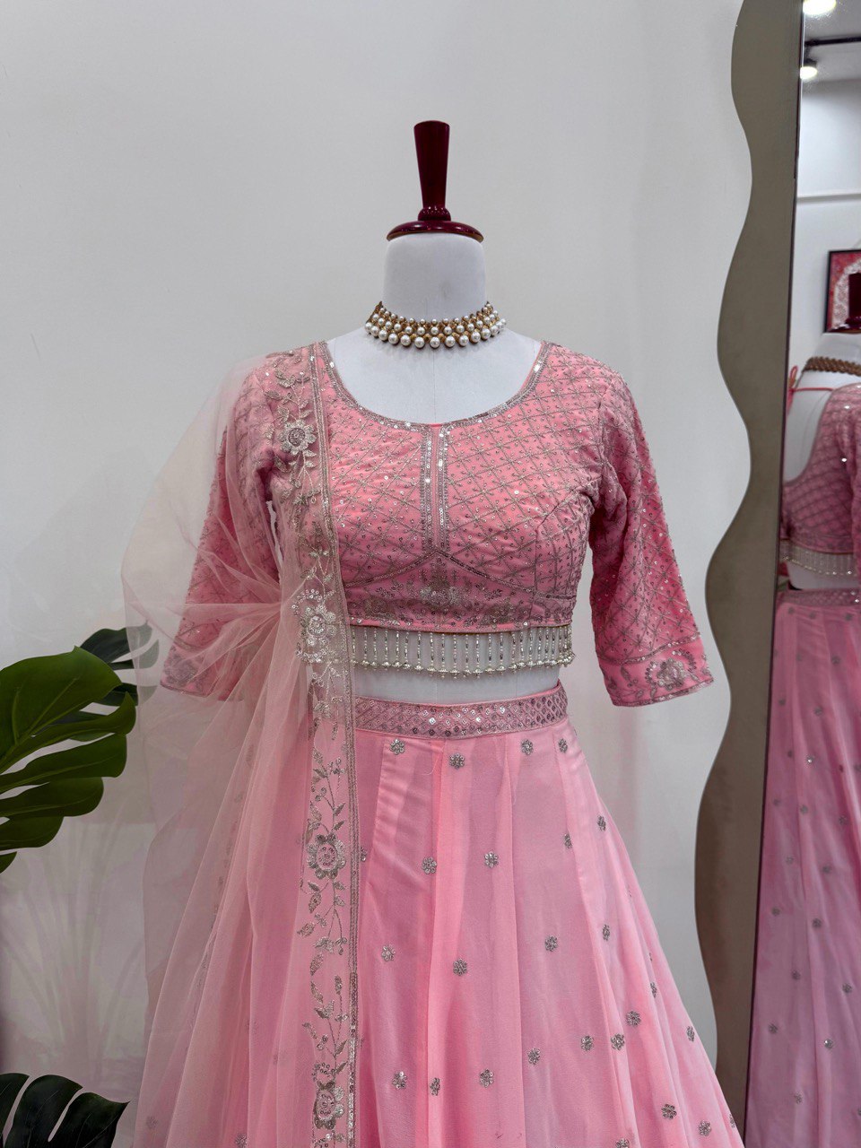New Pakistani ready to wear collection with embroidery sequins work top-pant with dupatta