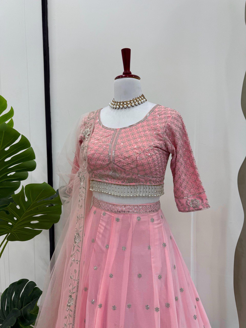 New Pakistani ready to wear collection with embroidery sequins work top-pant with dupatta