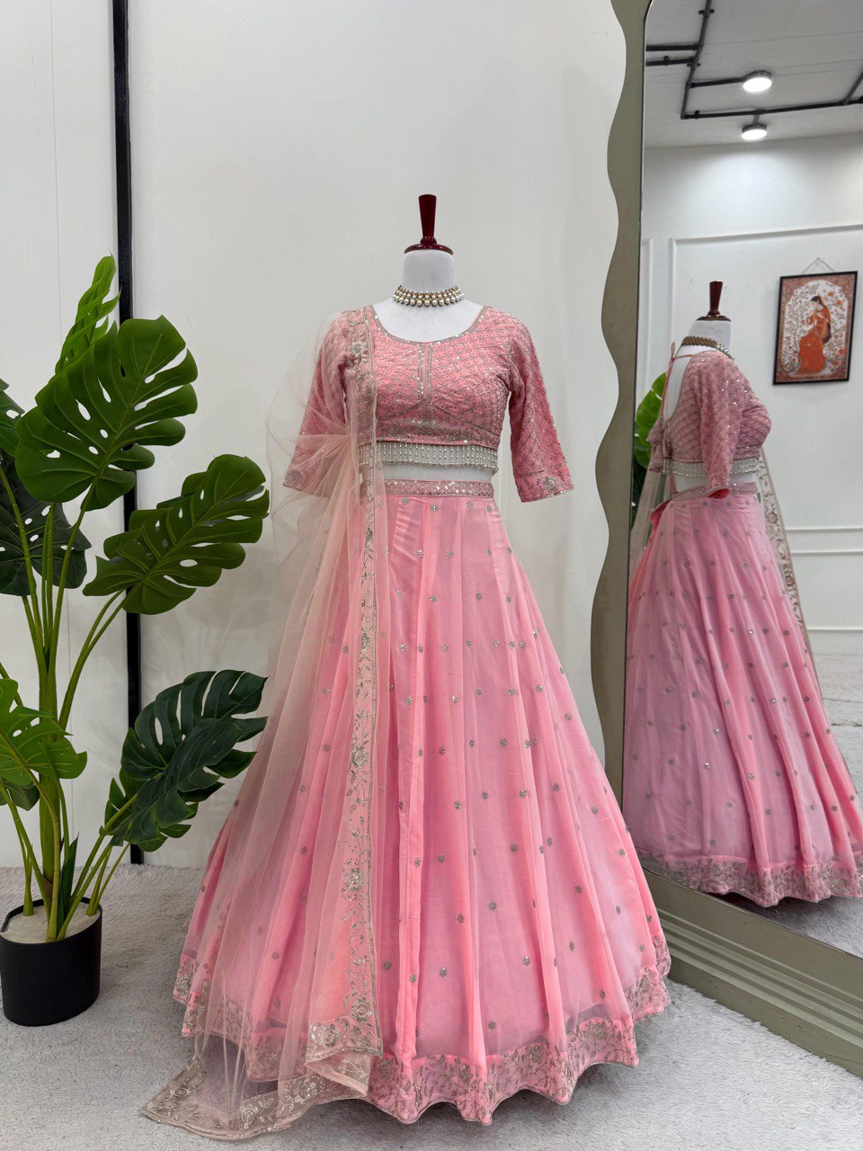 New Pakistani ready to wear collection with embroidery sequins work top-pant with dupatta