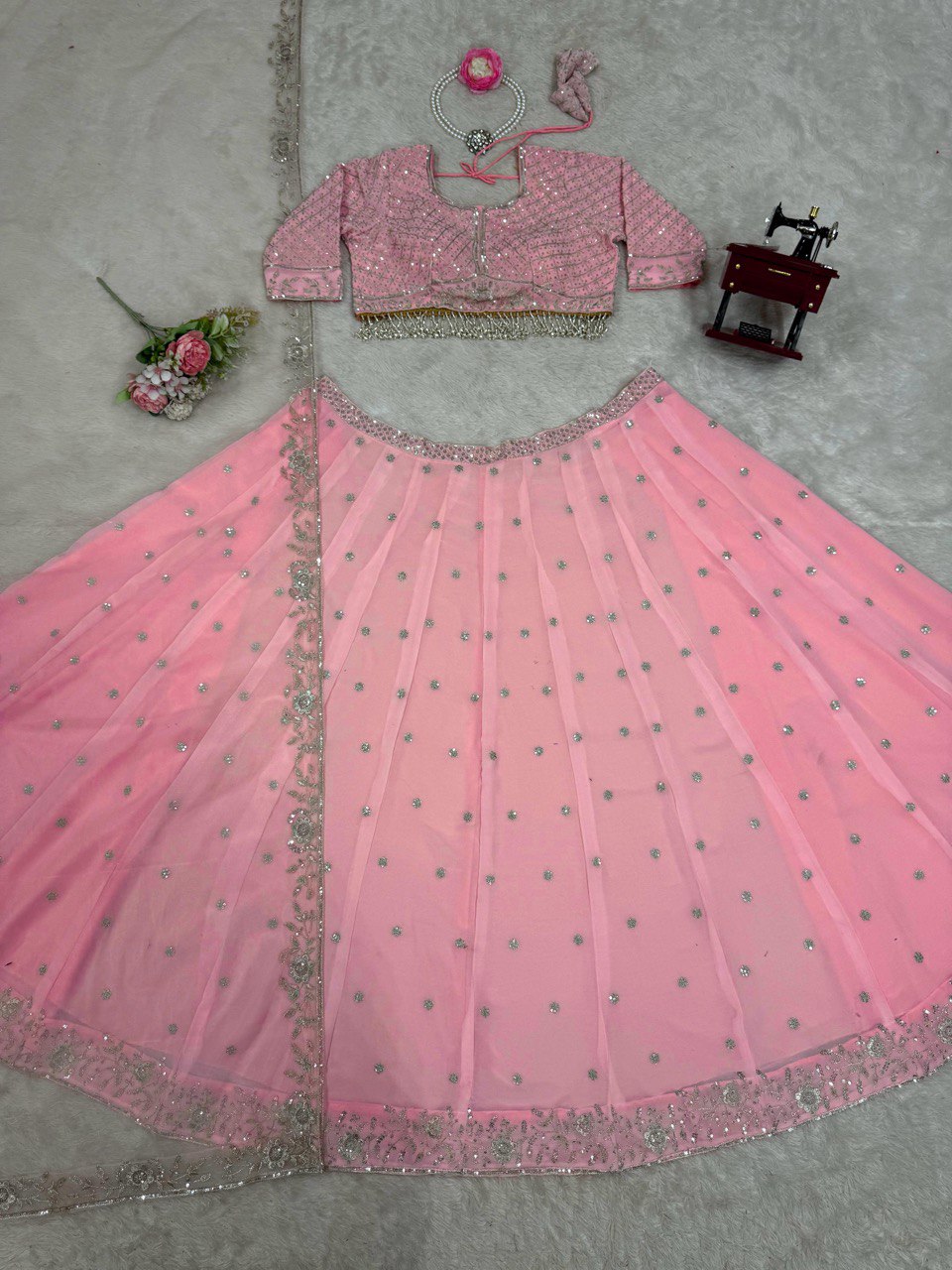 New Pakistani ready to wear collection with embroidery sequins work top-pant with dupatta