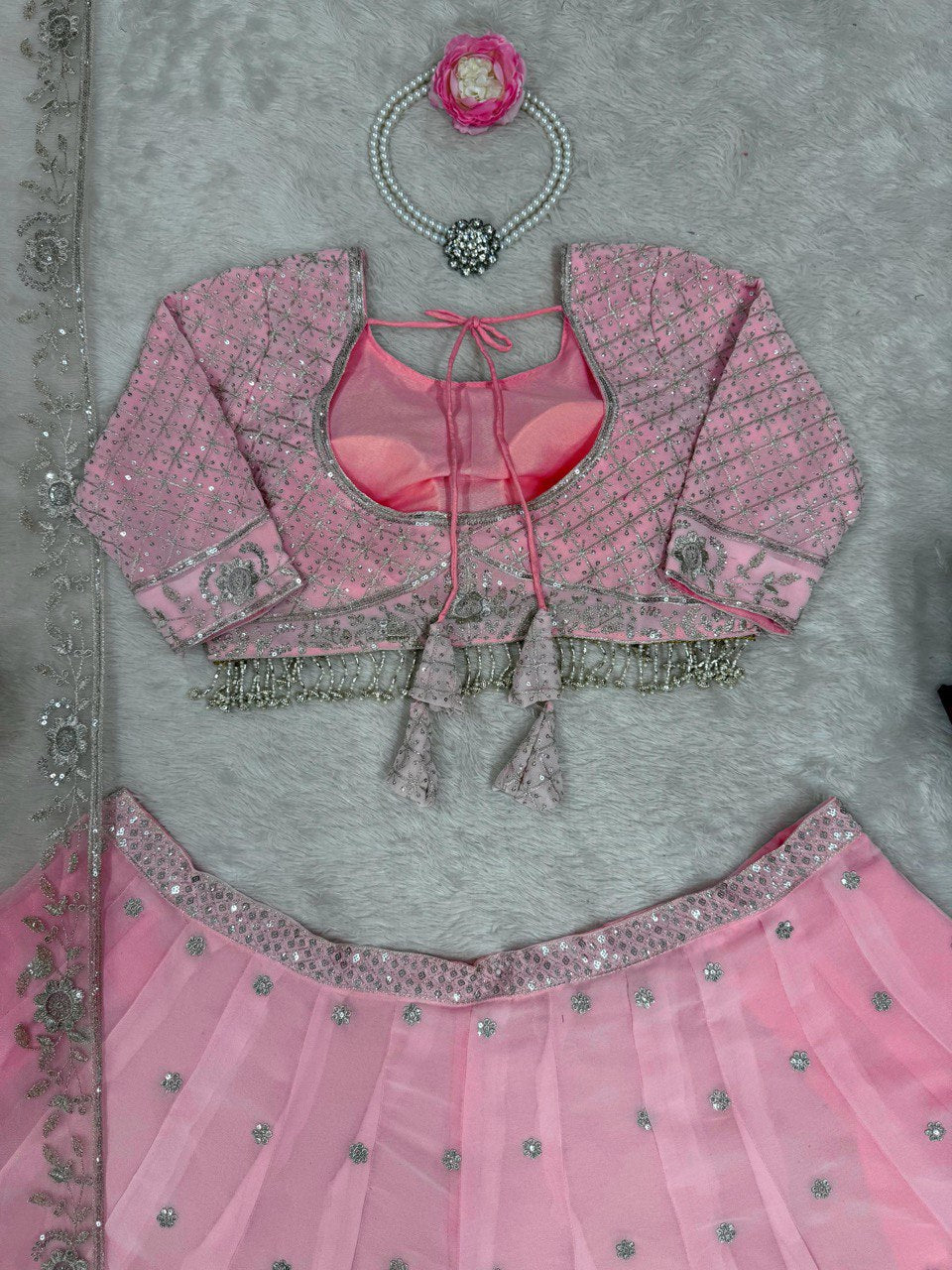 New Pakistani ready to wear collection with embroidery sequins work top-pant with dupatta