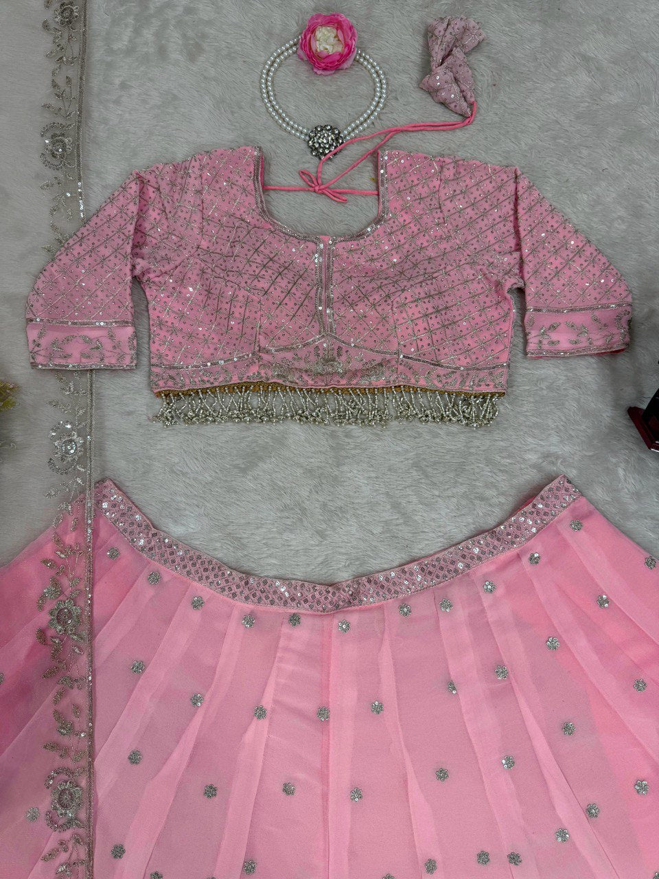 New Pakistani ready to wear collection with embroidery sequins work top-pant with dupatta