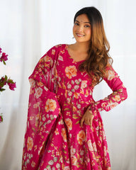 Pink Floral Anarkali Suit with Dupatta